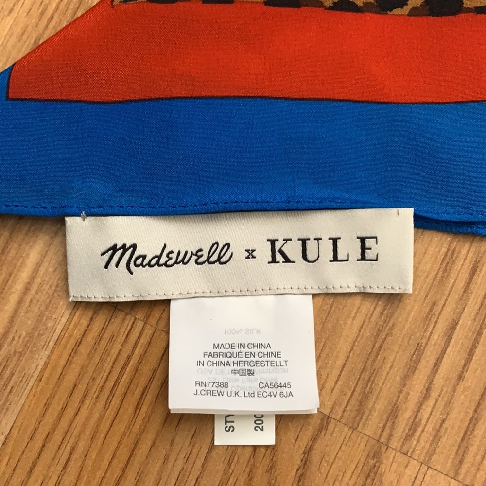 Madewell x Kule 100% silk leopard red blue scarf - Picture 2 of 5